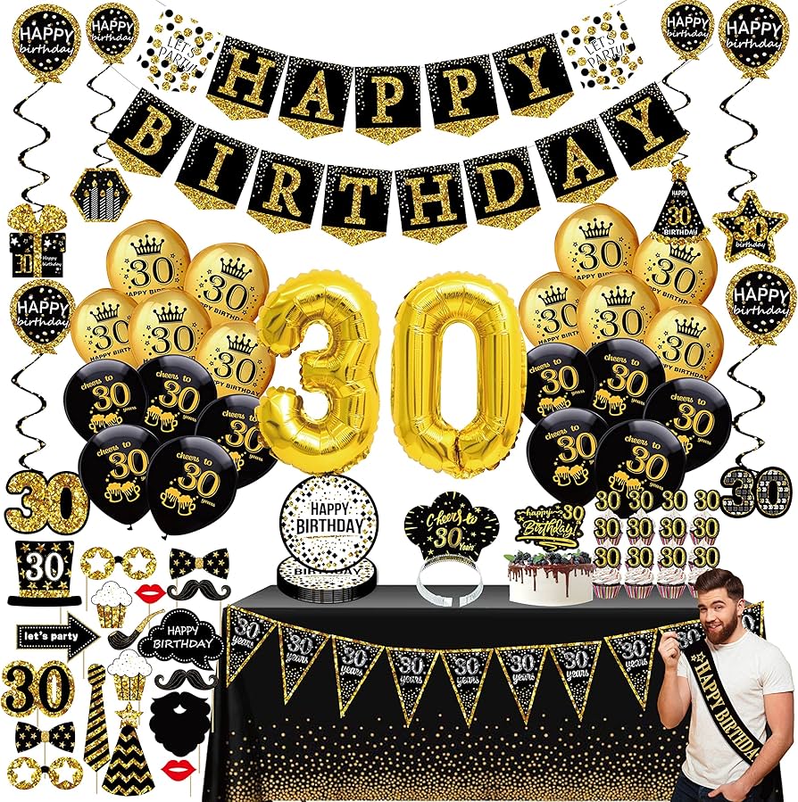 Amazon.com: 30th birthday decorations for him - (76pack) black ...