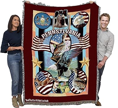 Pure Country Weavers State of Pennsylvania Blanket by Dwight D Kirkland - Gift Tapestry Throw Woven from Cotton - Made in The USA (72x54)