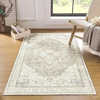 BILEEHOME 3x5 Area Rug, Washable Non Slip Neutral Farmhouse Persian Front Door Rug for Entry, Tan Beige and Light Brown wi...