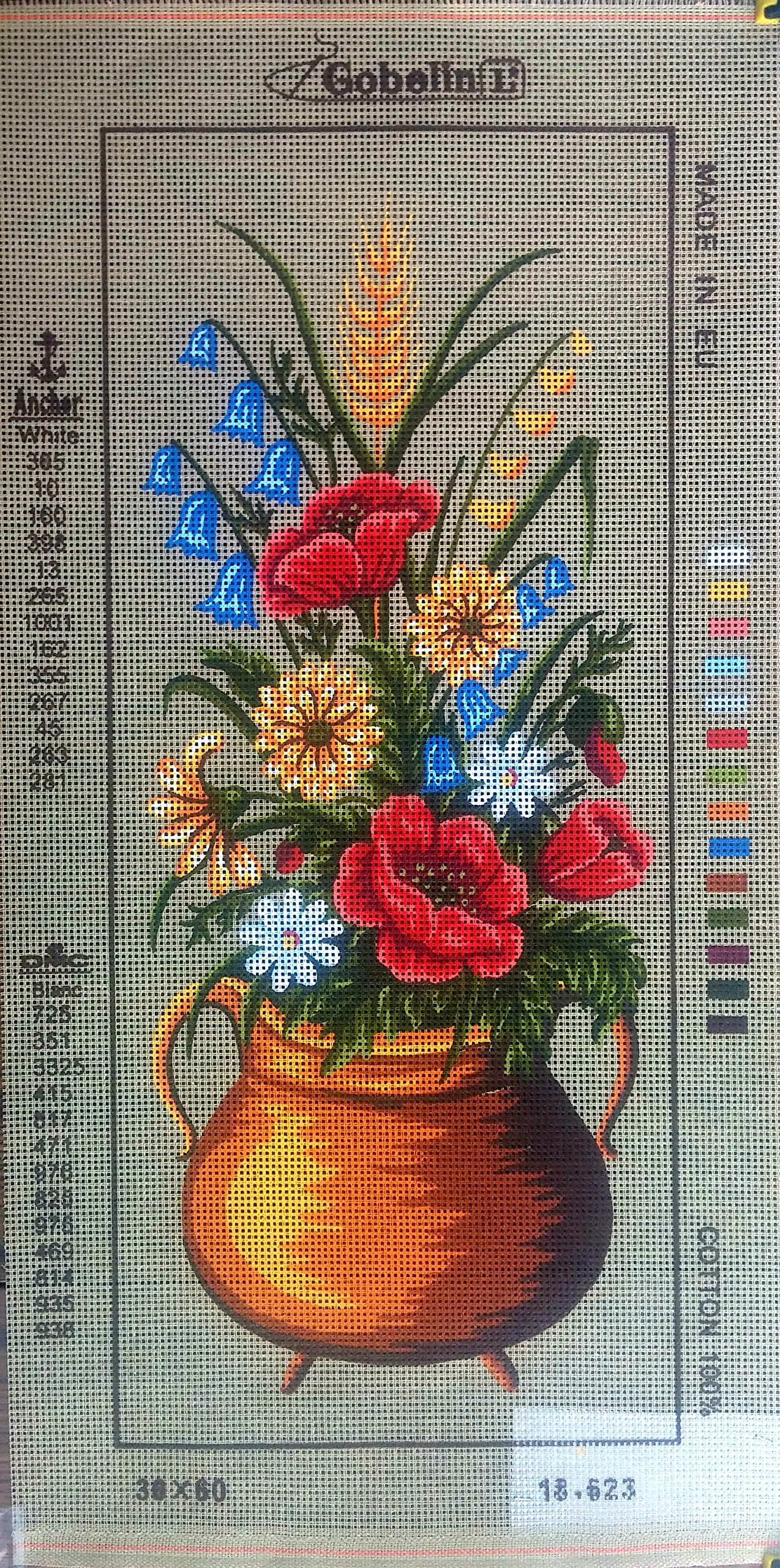 POPPIES & ASSORTED FLOWERS IN A GOLD POT NEEDLEPOINT CANVAS