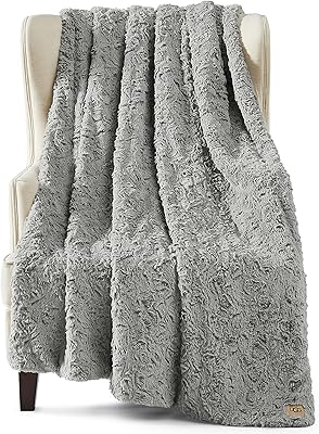 UGG 10485 Adalee Soft Faux Fur Reversible Accent Throw Blanket Luxury Cozy Fuzzy Fluffy Hotel Style Boho Home Decor Luxurious Soft Blankets for Sofa, 50 x 70-inch, Seal