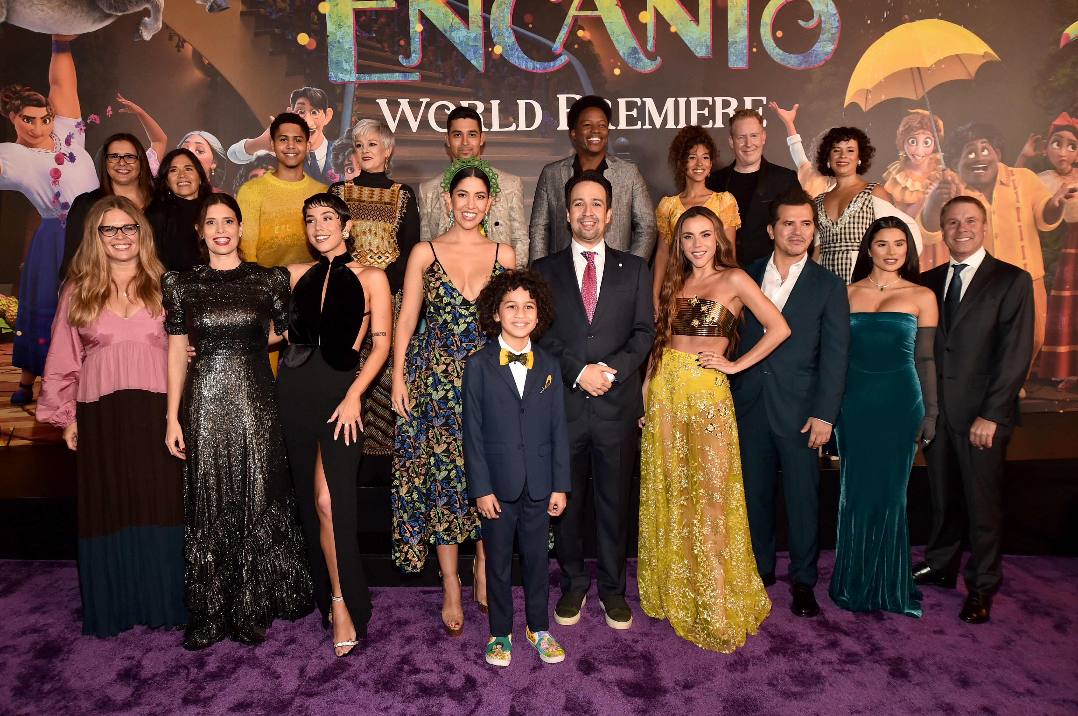 John Leguizamo, Wilmer Valderrama, Angie Cepeda, Lin-Manuel Miranda, Jared Bush, Germaine Franco, Clark Spencer, María Cecilia Botero, Carolina Gaitan, Yvett Merino, Stephanie Beatriz, Diane Guerrero, Charise Castro Smith, Adassa, Ravi Cabot-Conyers, Rhenzy Feliz, Jess Darrow, and Mauro Castillo at an event for Encanto (2021)