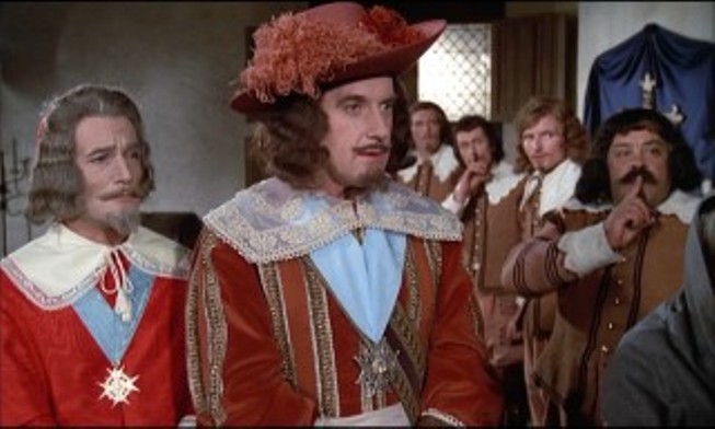 Daniel Ceccaldi, Gib Grossac, Bernard Haller, Georges Mansart, Yvan Tanguy, and Jean Valmont in Les quatre Charlots mousquetaires (1974)