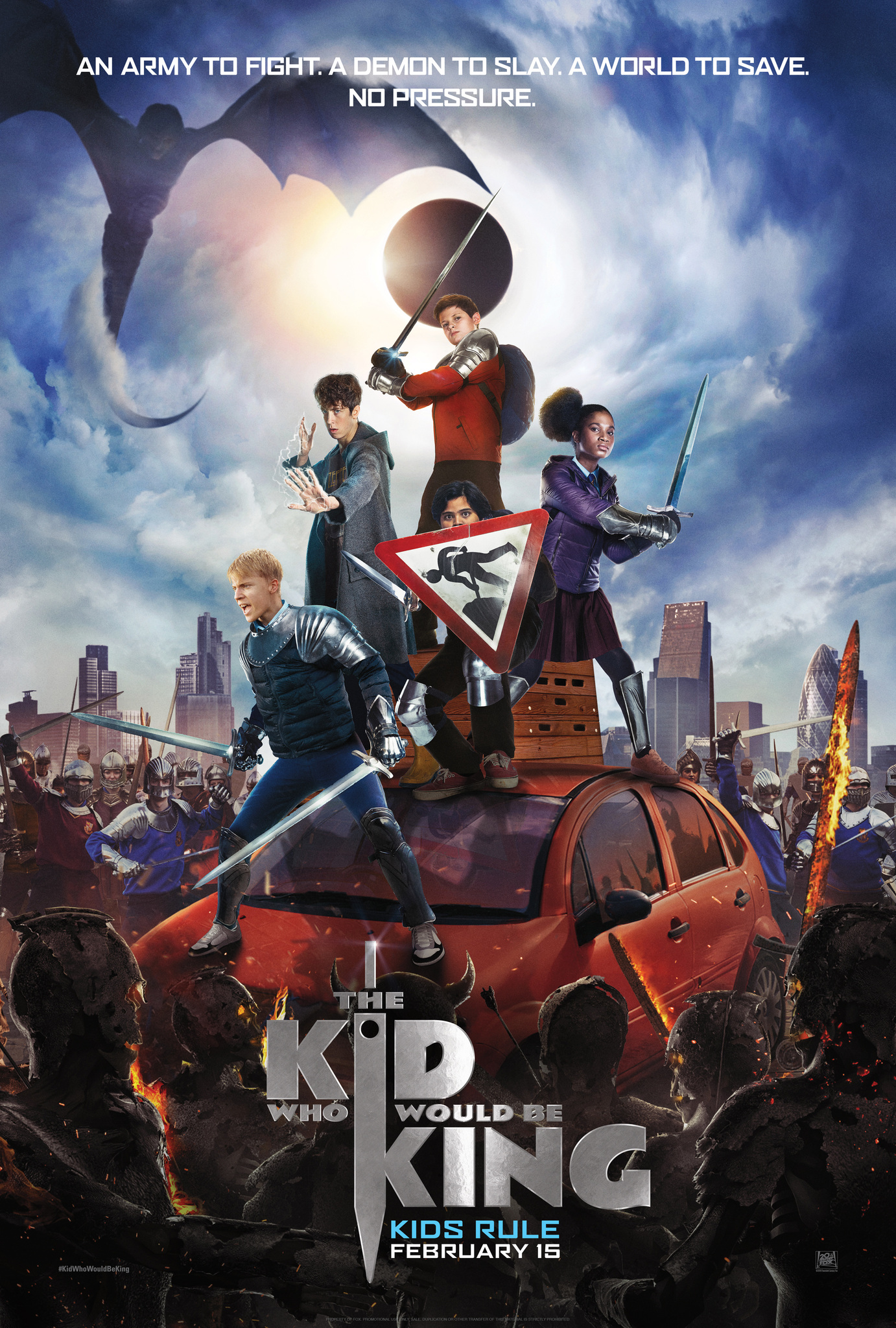 Rebecca Ferguson, Angus Imrie, Louis Ashbourne Serkis, Tom Taylor, Rhianna Dorris, and Dean Chaumoo in The Kid Who Would Be King (2019)