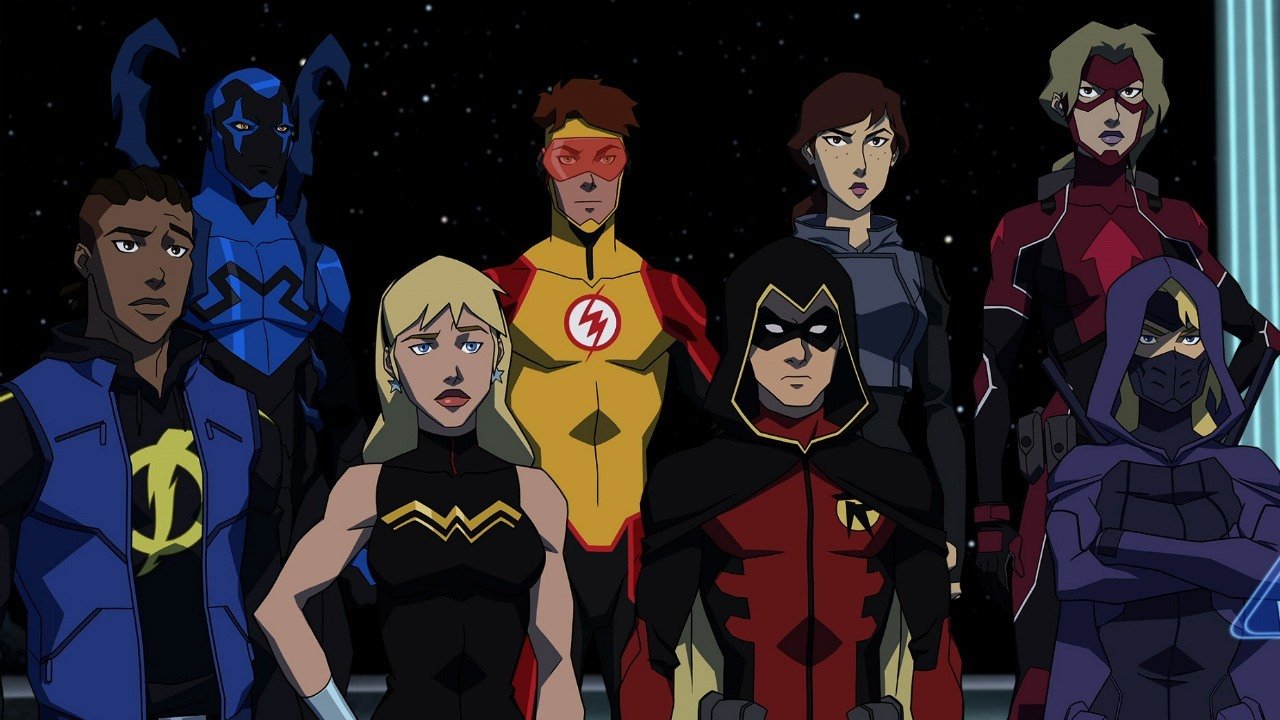 Jason Marsden, Cameron Bowen, Bryton James, Mae Whitman, and Eric Lopez in Young Justice (2010)