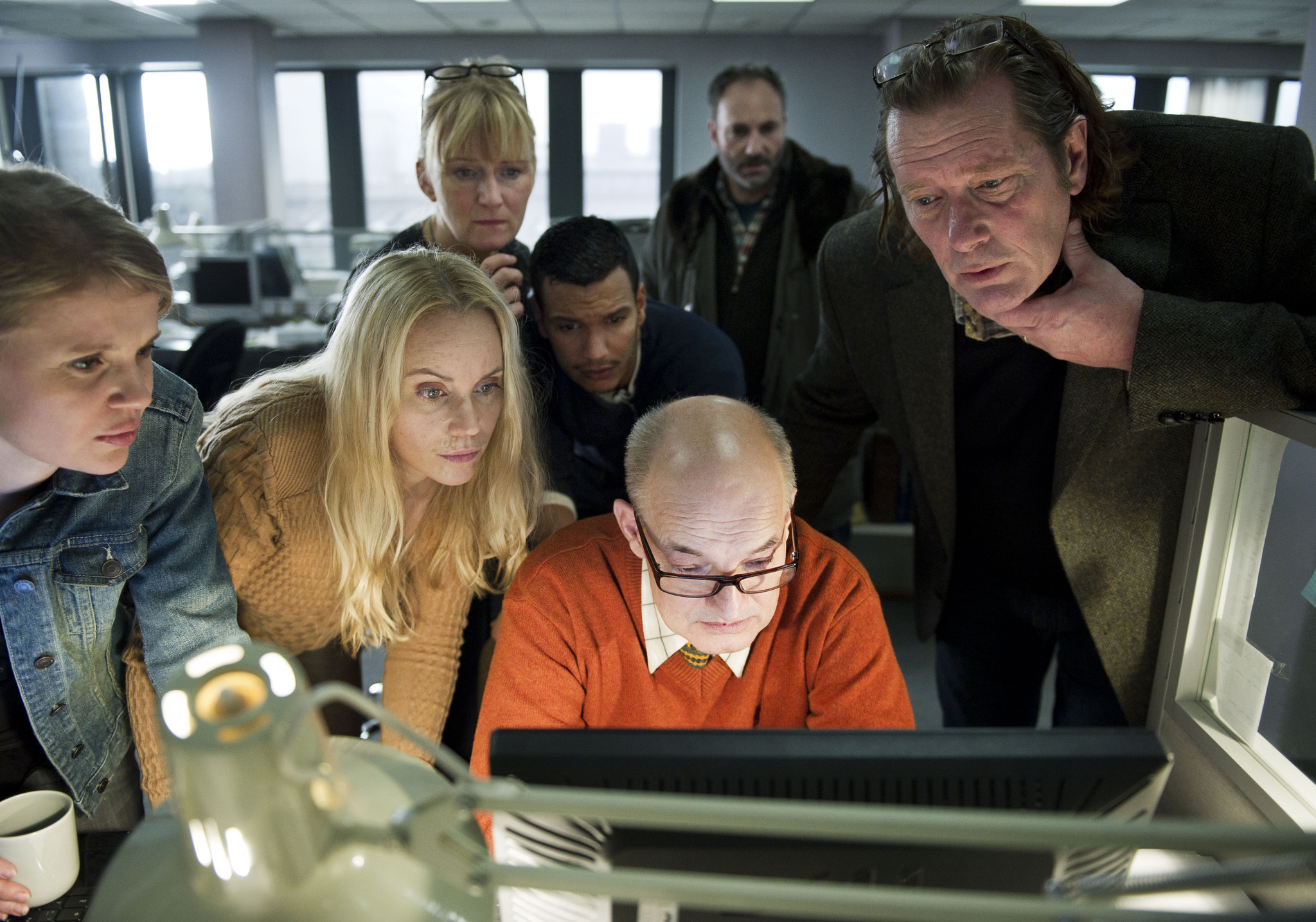 Kim Bodnia, Sofia Helin, Anette Lindbäck, Dag Malmberg, Frederik Nilsson, Kristina Brändén Whitaker, and Said William Legue in The Bridge (2011)