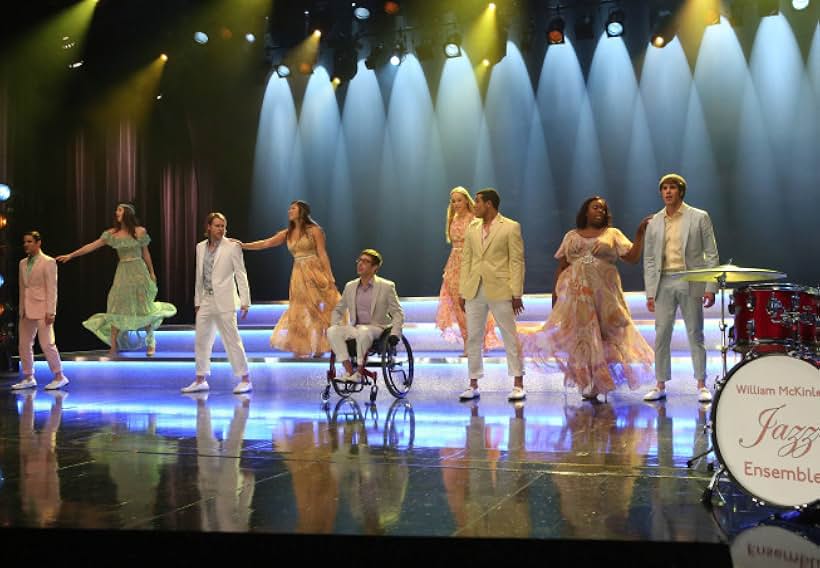 Darren Criss, Kevin McHale, Melissa Benoist, Jenna Ushkowitz, Chord Overstreet, Becca Tobin, Blake Jenner, Jacob Artist, and Alex Newell in Glee (2009)