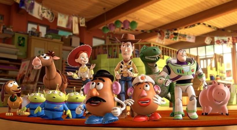 Tom Hanks, Joan Cusack, Tim Allen, John Ratzenberger, Wallace Shawn, Blake Clark, Estelle Harris, Jeff Pidgeon, Don Rickles, and Frank Welker in Toy Story 3 (2010)