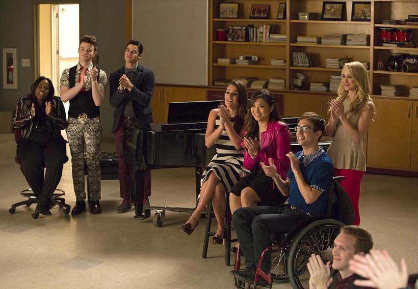 Lea Michele, Darren Criss, Kevin McHale, Chris Colfer, Jenna Ushkowitz, Amber Riley, and Becca Tobin in Glee (2009)