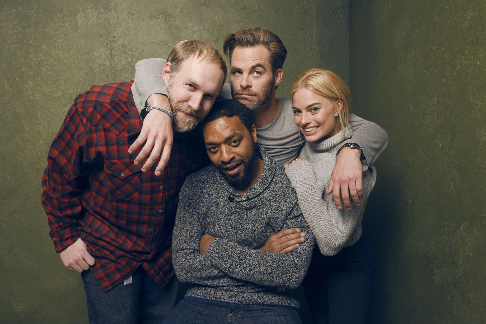 Chiwetel Ejiofor, Craig Zobel, Chris Pine, and Margot Robbie at an event for Z for Zachariah (2015)