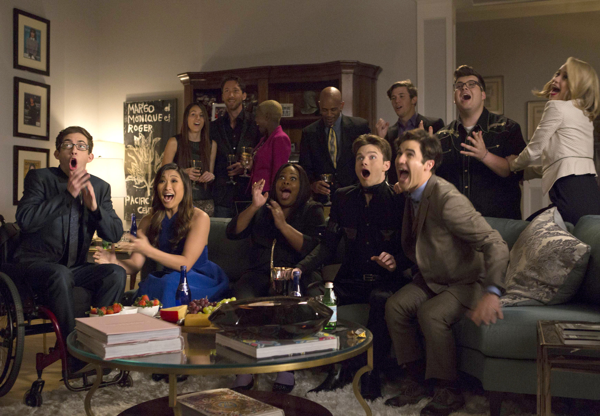 Darren Criss, Kevin McHale, Chris Colfer, Jenna Ushkowitz, Amber Riley, Becca Tobin, Blake Jenner, and Noah Guthrie in Glee (2009)