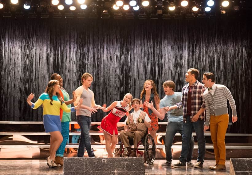 Darren Criss, Kevin McHale, Melissa Benoist, Jenna Ushkowitz, Chord Overstreet, Becca Tobin, Blake Jenner, Jacob Artist, and Alex Newell in Glee (2009)