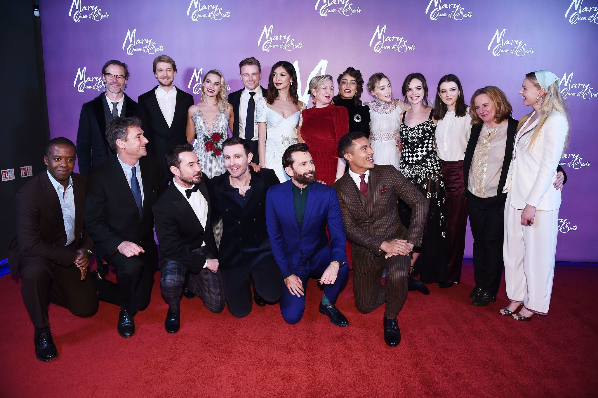 Guy Pearce, Tim Bevan, Ismael Cruz, Debra Hayward, Adrian Lester, David Tennant, Martin Compston, Saoirse Ronan, Gemma Chan, Margot Robbie, Eileen O'Higgins, Jack Lowden, James McArdle, Josie Rourke, Joe Alwyn, and Izuka Hoyle at an event for Mary Queen of Scots (2018)