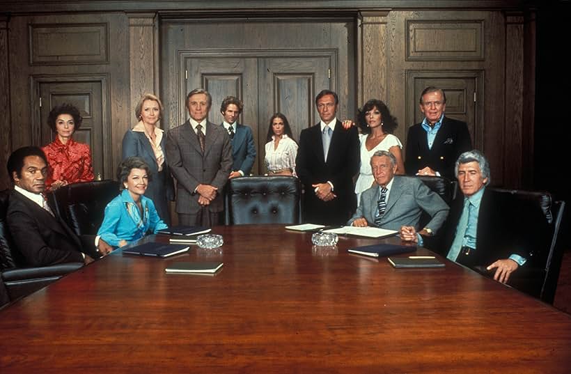 Kirk Douglas, Anne Baxter, Ralph Bellamy, Timothy Bottoms, Joan Collins, Christopher Plummer, Susan Flannery, Amy Levitt, Patrick O'Neal, Percy Rodrigues, and Hayden Rorke in Arthur Hailey's the Moneychangers (1976)