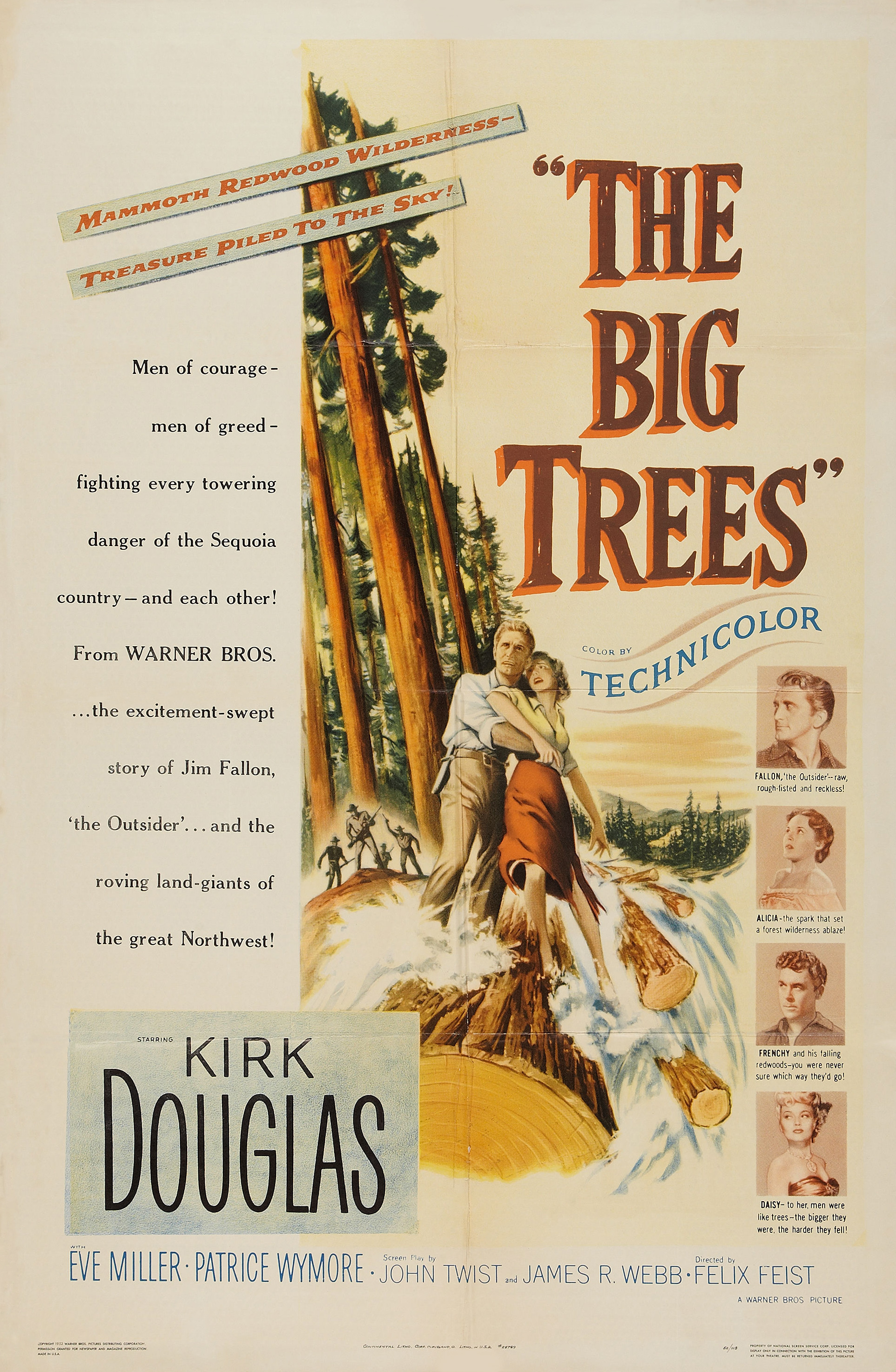 Kirk Douglas, John Archer, Eve Miller, and Patrice Wymore in The Big Trees (1952)