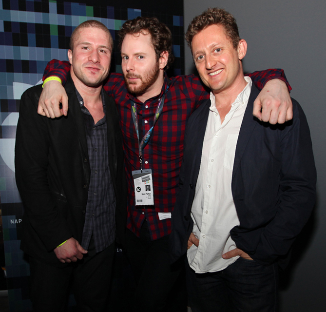 Alex Winter, Shawn Fanning, and Sean Parker in Downloaded (2013)