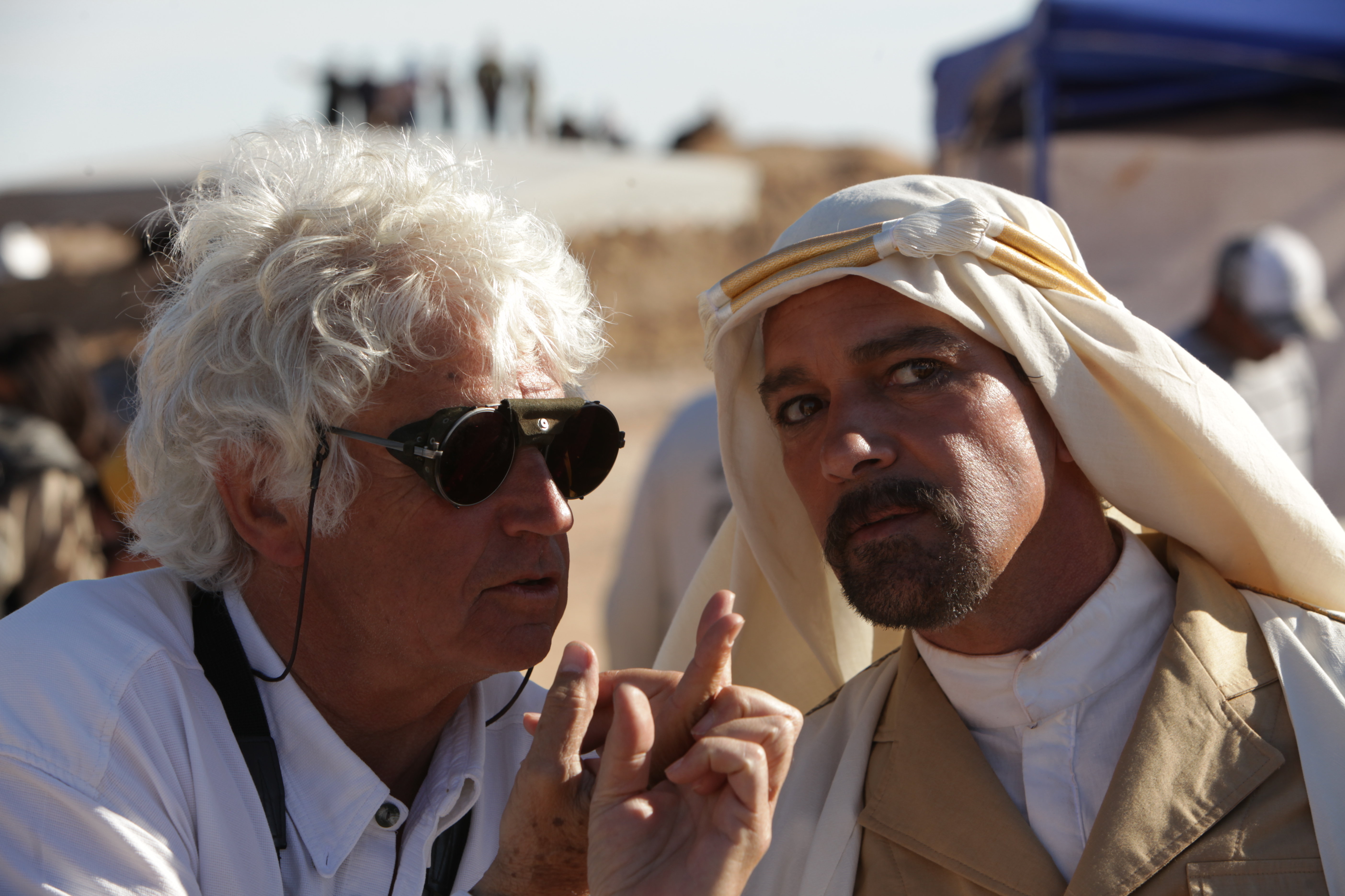 Black Gold director Jean-Jacques Annaud with Antonio Banderas on set in Tunisia