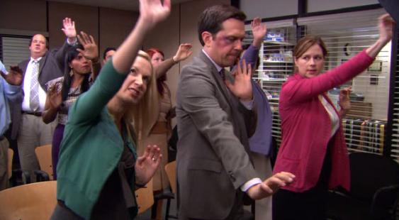 Jenna Fischer, Kate Flannery, Ed Helms, Mindy Kaling, Angela Kinsey, and Brian Baumgartner in The Office (2005)