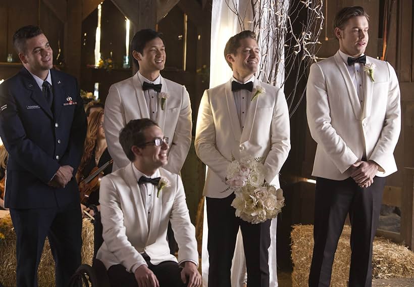 Mark Salling, Matthew Morrison, Harry Shum Jr., Kevin McHale, and Chord Overstreet in Glee (2009)