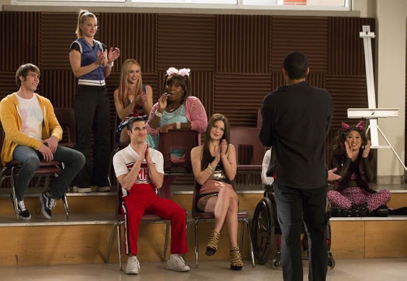 Darren Criss, Kevin McHale, Melissa Benoist, Jenna Ushkowitz, Heather Elizabeth Morris, Becca Tobin, Blake Jenner, Jacob Artist, and Alex Newell in Glee (2009)