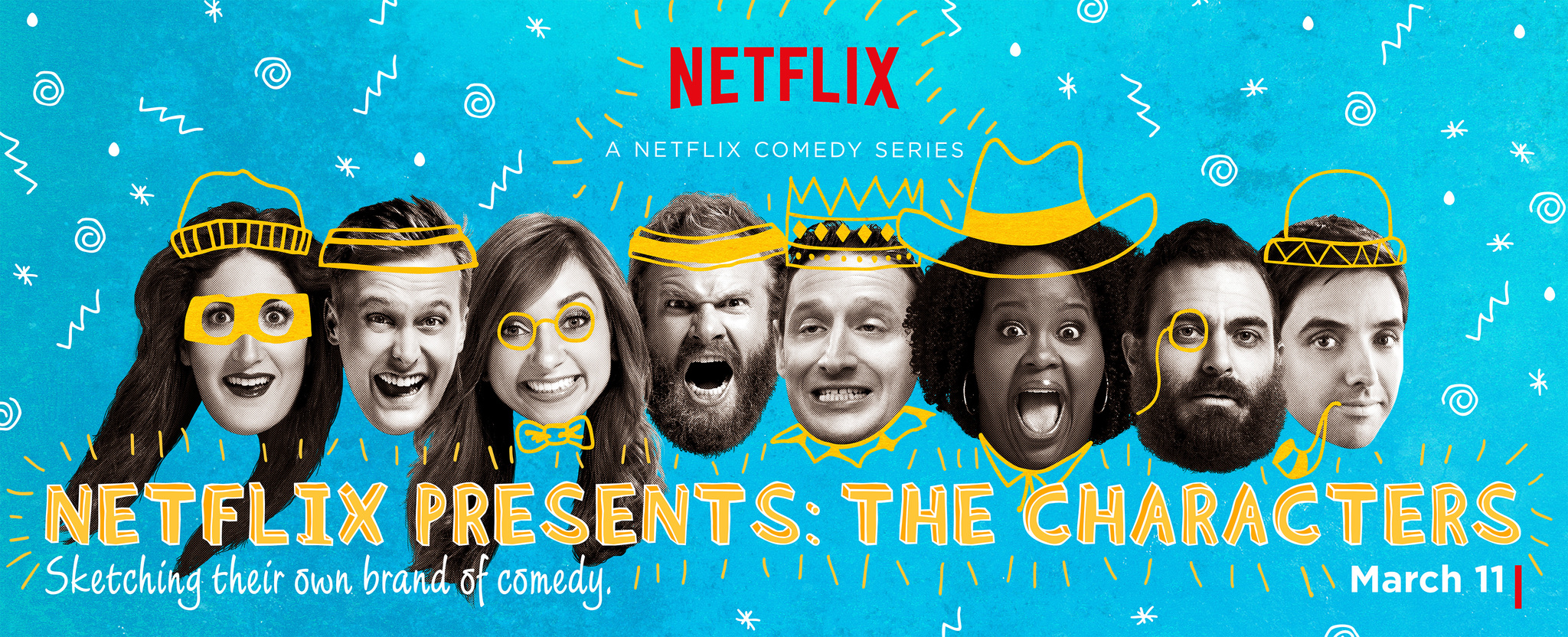 Lauren Lapkus, Kate Berlant, Henry Zebrowski, Paul W. Downs, Tim Robinson, Natasha Rothwell, and Phil Burgers in The Characters (2016)