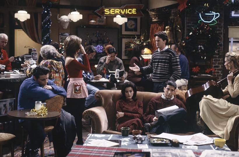 Jennifer Aniston, Hank Azaria, Courteney Cox, Lisa Kudrow, Matt LeBlanc, Matthew Perry, David Schwimmer, Wayne Pére, and James Michael Tyler in Friends (1994)