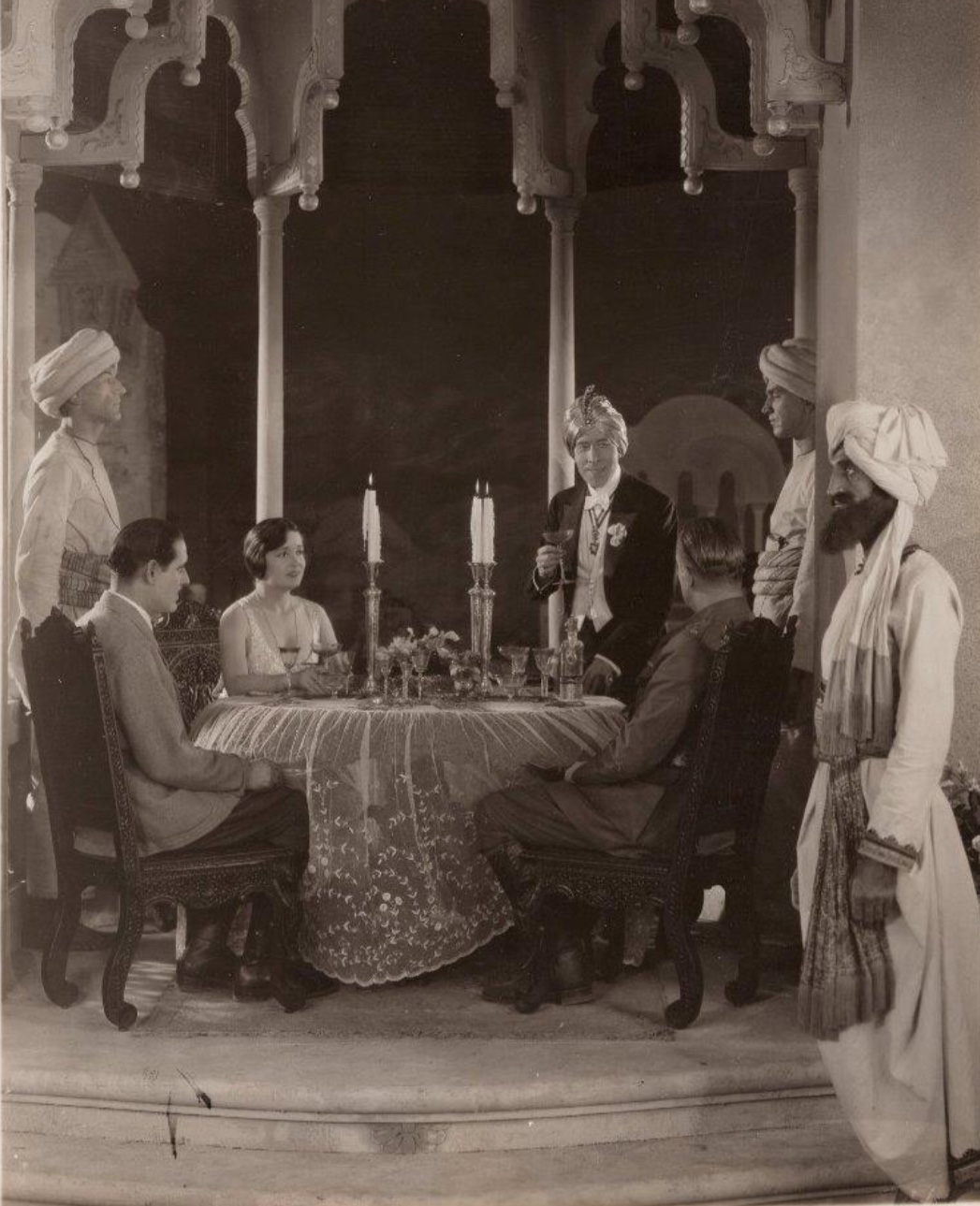 George Arliss, Nigel De Brulier, Ralph Forbes, Alice Joyce, and H.B. Warner in The Green Goddess (1930)