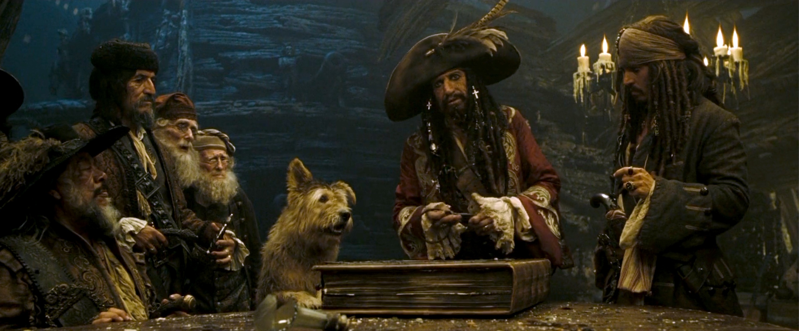 Johnny Depp, Sergio Calderón, Humberto Fernández Tristan, and Keith Richards in Pirates of the Caribbean: At World's End (2007)