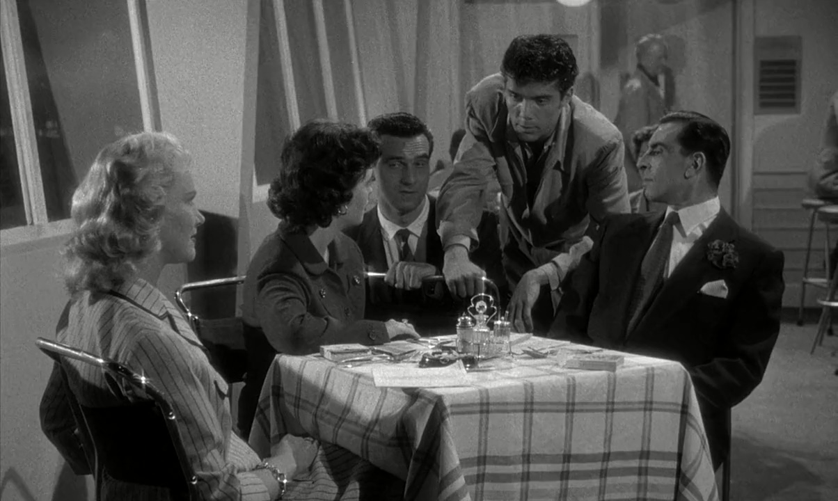 Robert Arden, Martin Benson, Faith Domergue, Lee Patterson, and Patricia Ryan in Spin a Dark Web (1956)