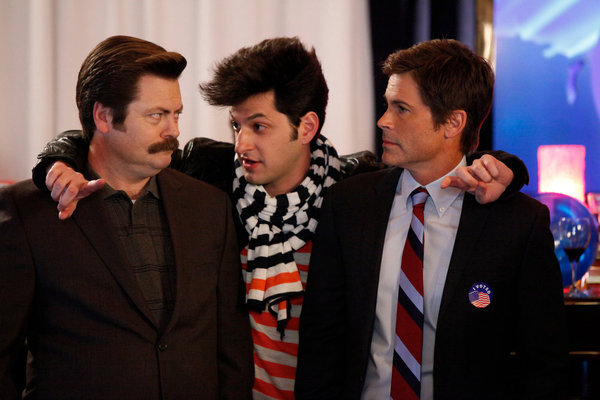 Rob Lowe, Nick Offerman, and Ben Schwartz in Parks and Recreation (2009)