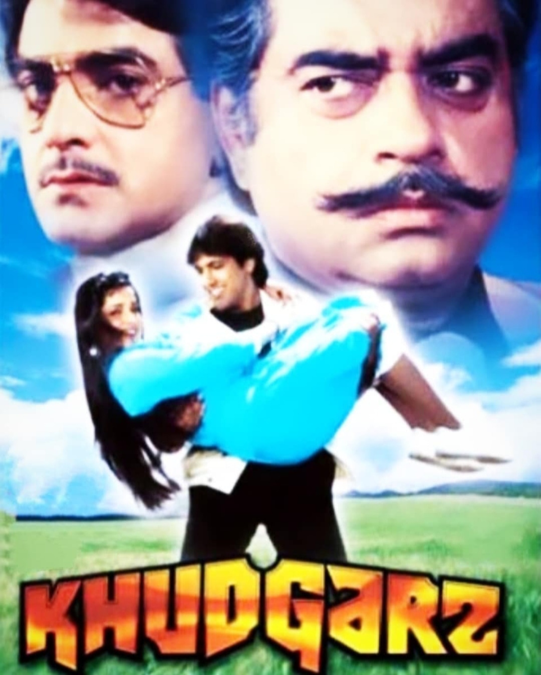 Rajesh Roshan, Mohammed Aziz, Govinda, Kader Khan, Neelam Kothari, and Sadhana Sargam in Khudgarz (1987)