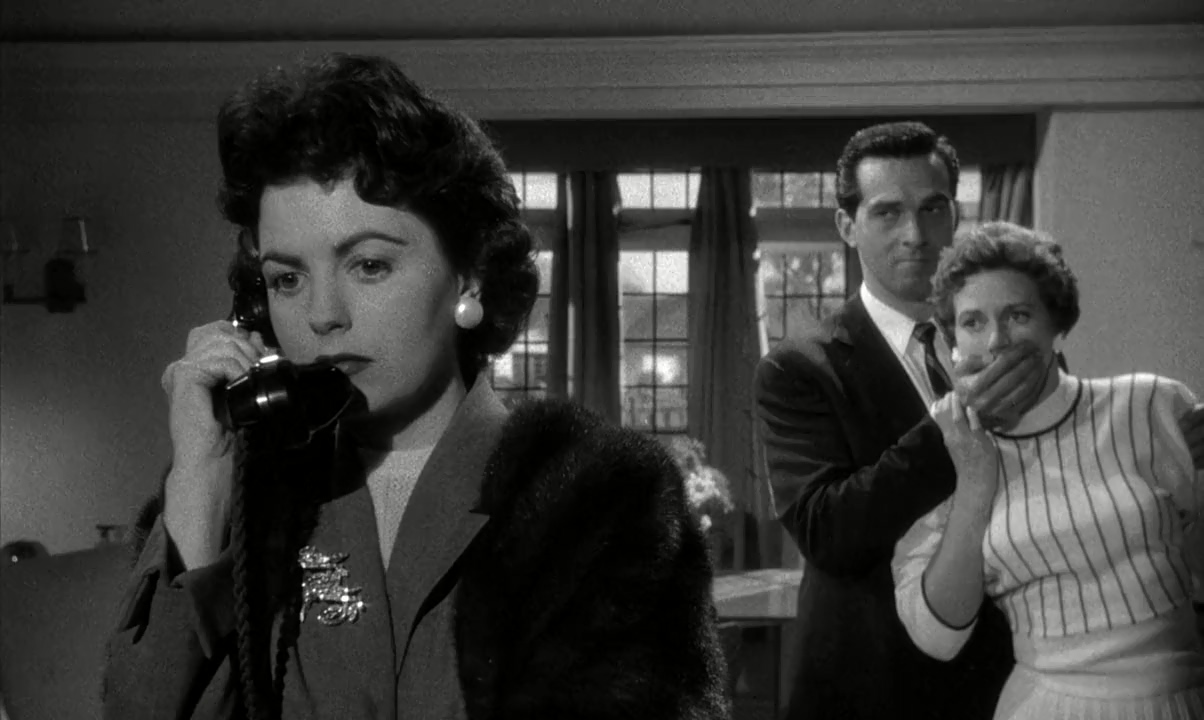 Rona Anderson, Robert Arden, and Faith Domergue in Spin a Dark Web (1956)