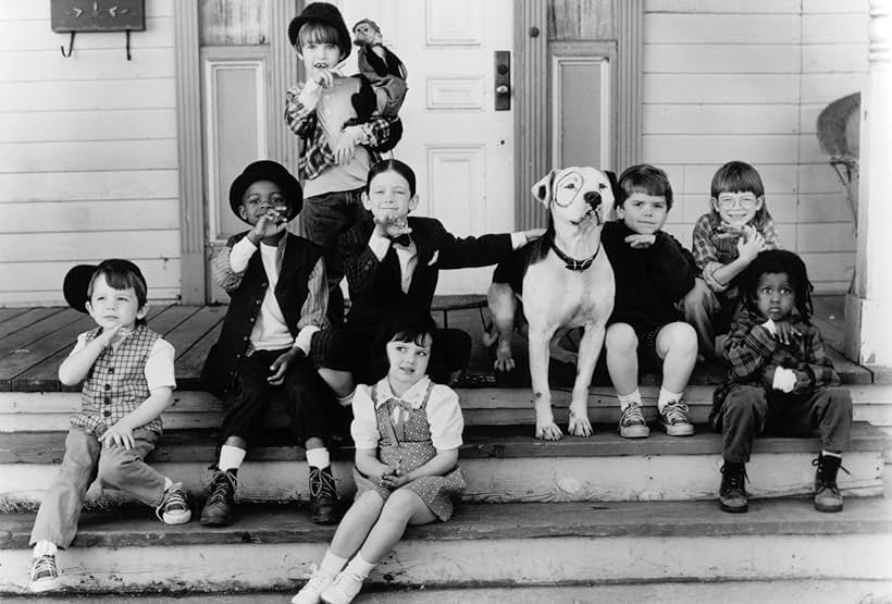 Ross Bagley, Bug Hall, Brittany Ashton Holmes, Zachary Mabry, Courtland Mead, Petey, Travis Tedford, Jordan Warkol, Kevin Jamal Woods, and Elmer in The Little Rascals (1994)