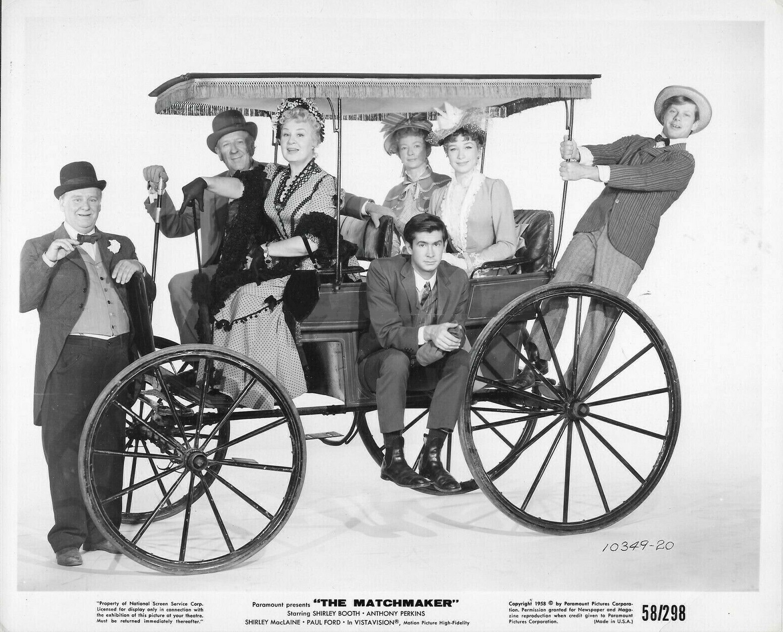 Shirley MacLaine, Anthony Perkins, Shirley Booth, Russell Collins, Paul Ford, Robert Morse, and Perry Wilson in The Matchmaker (1958)