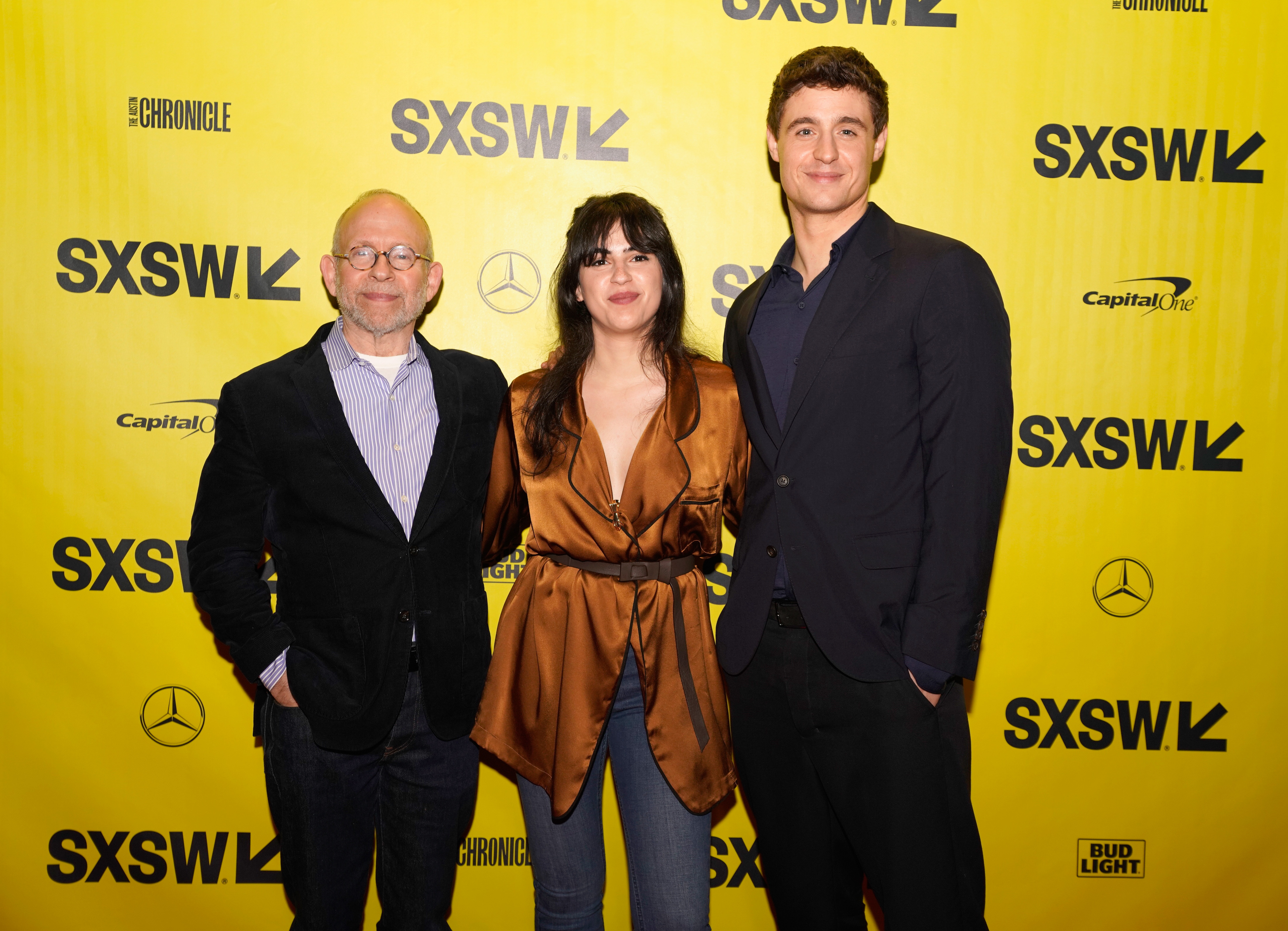 Bob Balaban, Max Irons, and Leem Lubany at an event for Condor (2018)