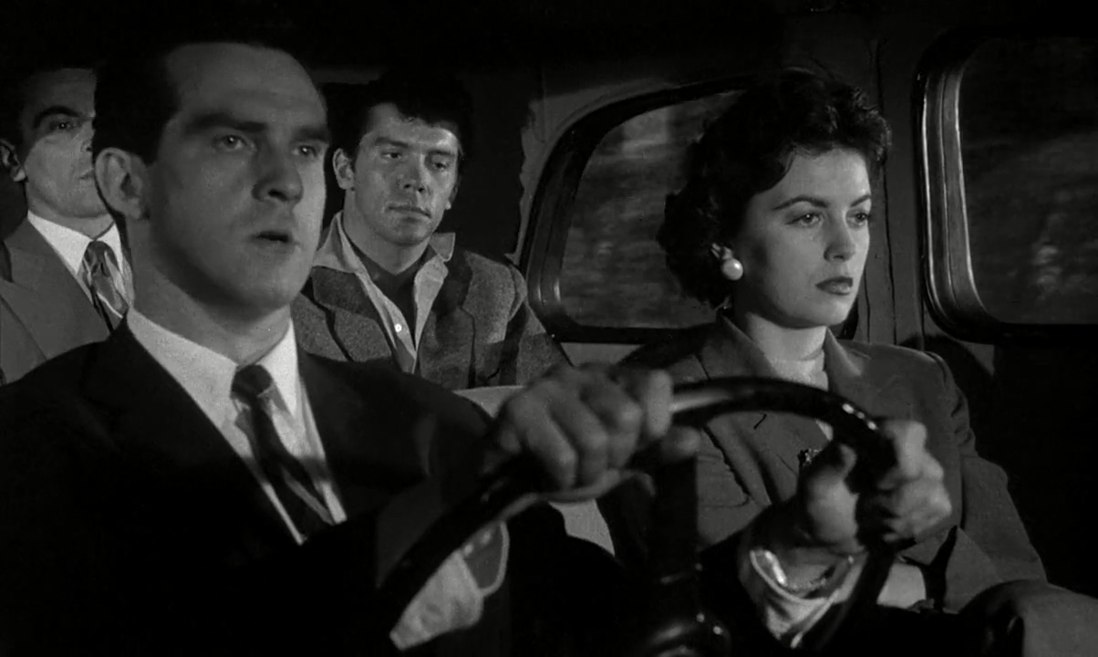 Robert Arden, Martin Benson, Faith Domergue, and Lee Patterson in Spin a Dark Web (1956)