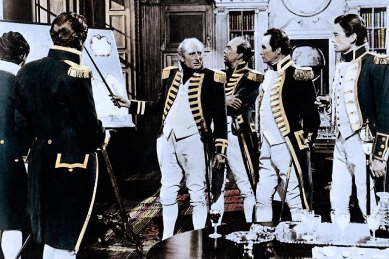 Gregory Peck, Ronald Adam, Denis O'Dea, and Kynaston Reeves in Captain Horatio Hornblower (1951)