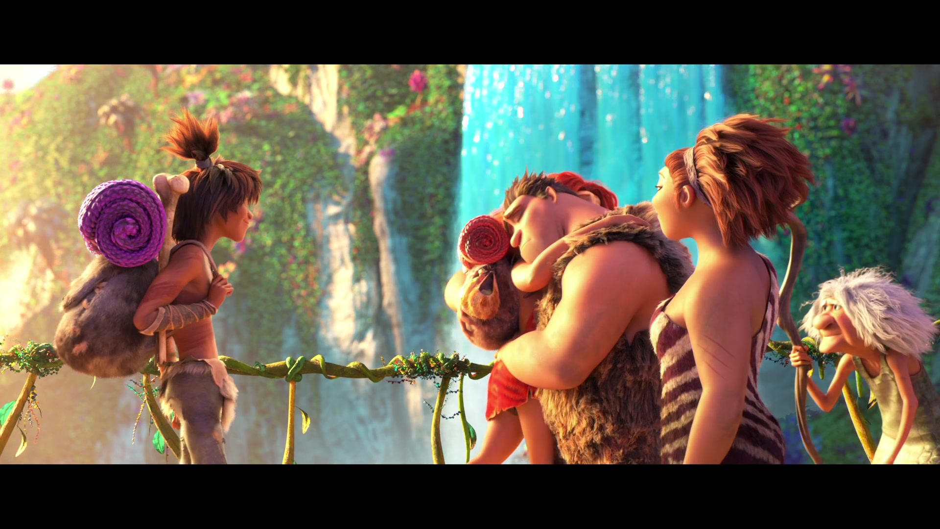 Nicolas Cage, Catherine Keener, Cloris Leachman, and Ryan Reynolds in The Croods: A New Age (2020)