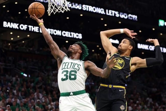 Otto Porter Jr. and Marcus Smart in 2022 NBA Finals Game 3: Golden State Warriors at Boston Celtics (2022)