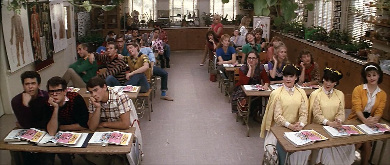 Michelle Pfeiffer, Maxwell Caulfield, Christopher McDonald, Lorna Luft, Ivy Austin, Lucinda Dickey, Peter Frechette, Matt Lattanzi, Alison Price, Jean Sagal, Liz Sagal, Maureen Teefy, Andy Tennant, and Adrian Zmed in Grease 2 (1982)