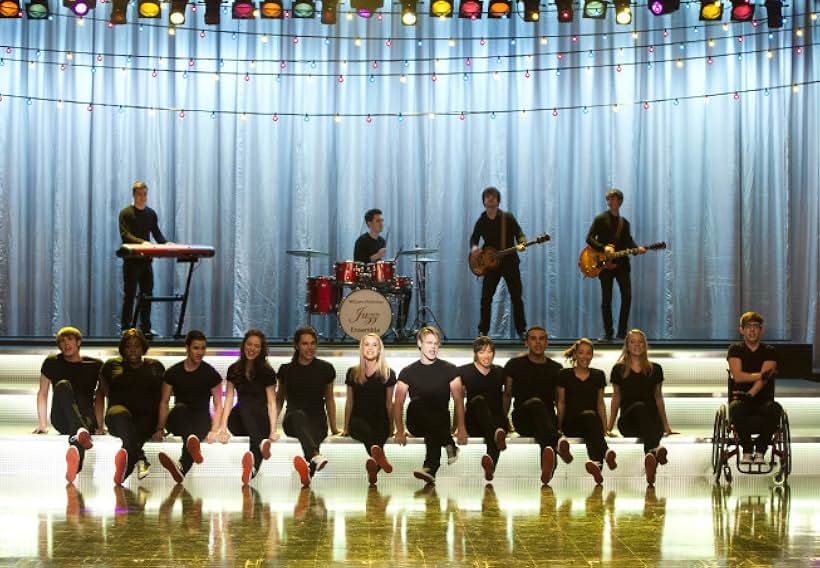 Vanessa Lengies, Kevin McHale, Melissa Benoist, Jenna Ushkowitz, Chord Overstreet, Heather Elizabeth Morris, Becca Tobin, Blake Jenner, Jacob Artist, Samuel Larsen, and Alex Newell in Glee (2009)