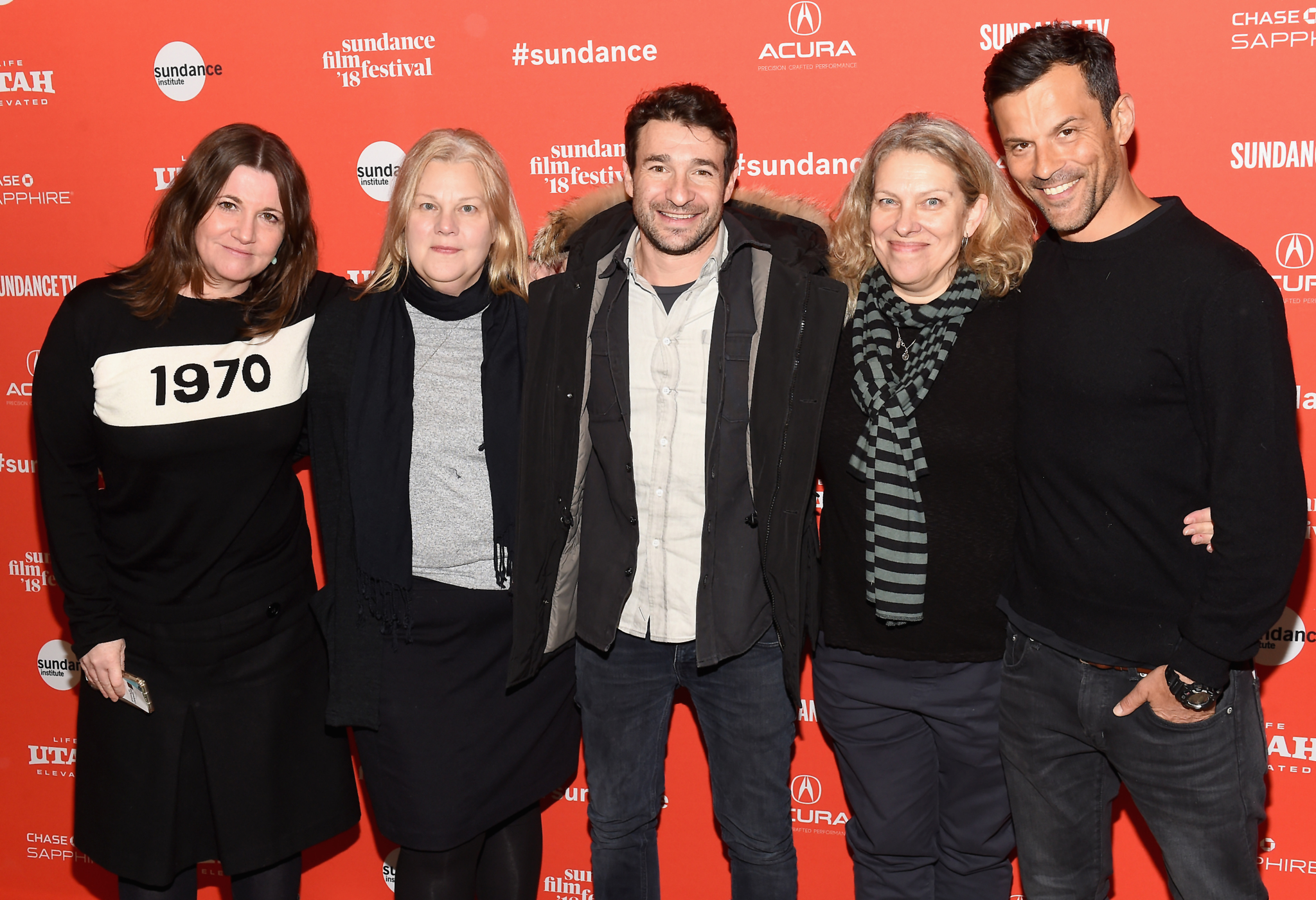 Katherine Butler, Derrin Schlesinger, Mary Jane Skalski, Bart Layton, and Dimitri Doganis at an event for American Animals (2018)