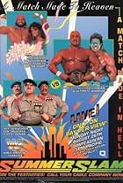 Hulk Hogan, Elizabeth Hulette, Adnan Al-Kaissy, Randy Savage, Robert Remus, Khosrow Vaziri, and Jim Hellwig in Summerslam (1991)