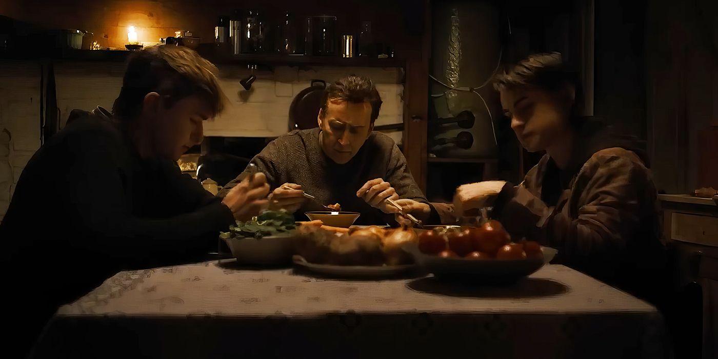 Nicolas Cage, Maxwell Jenkins, and Jaeden Martell in Arcadian (2024)