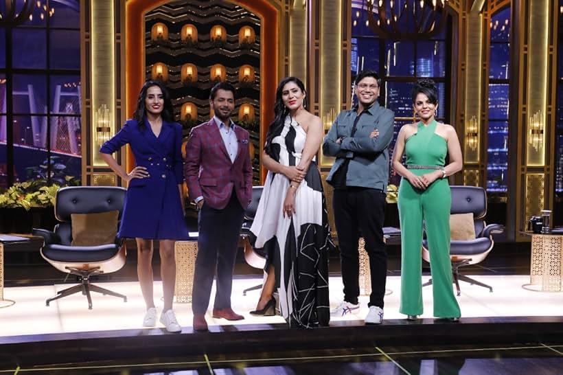 Vineeta Singh, Namita Thapar, Peyush Bansal, Ghazal Alagh, and Anupam Mittal in Shark Tank India (2021)