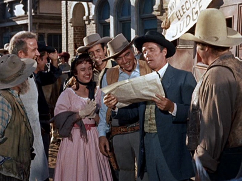 Lorne Greene, Michael Landon, Howard Duff, Dan Blocker, Pernell Roberts, and Anne Whitfield in Bonanza (1959)