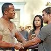 Seann William Scott, Rosario Dawson, and Dwayne Johnson in The Rundown (2003)