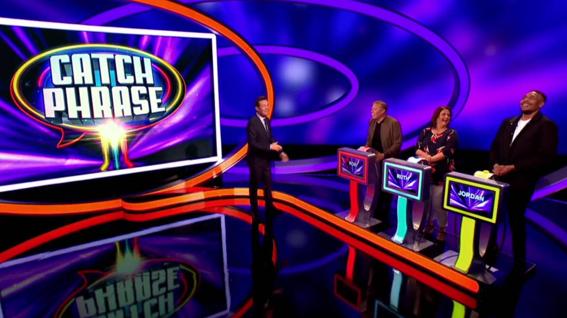 Ruth Jones, Stephen Mulhern, Rob Beckett, and Jordan Banjo in Celebrity Catchphrase (2018)