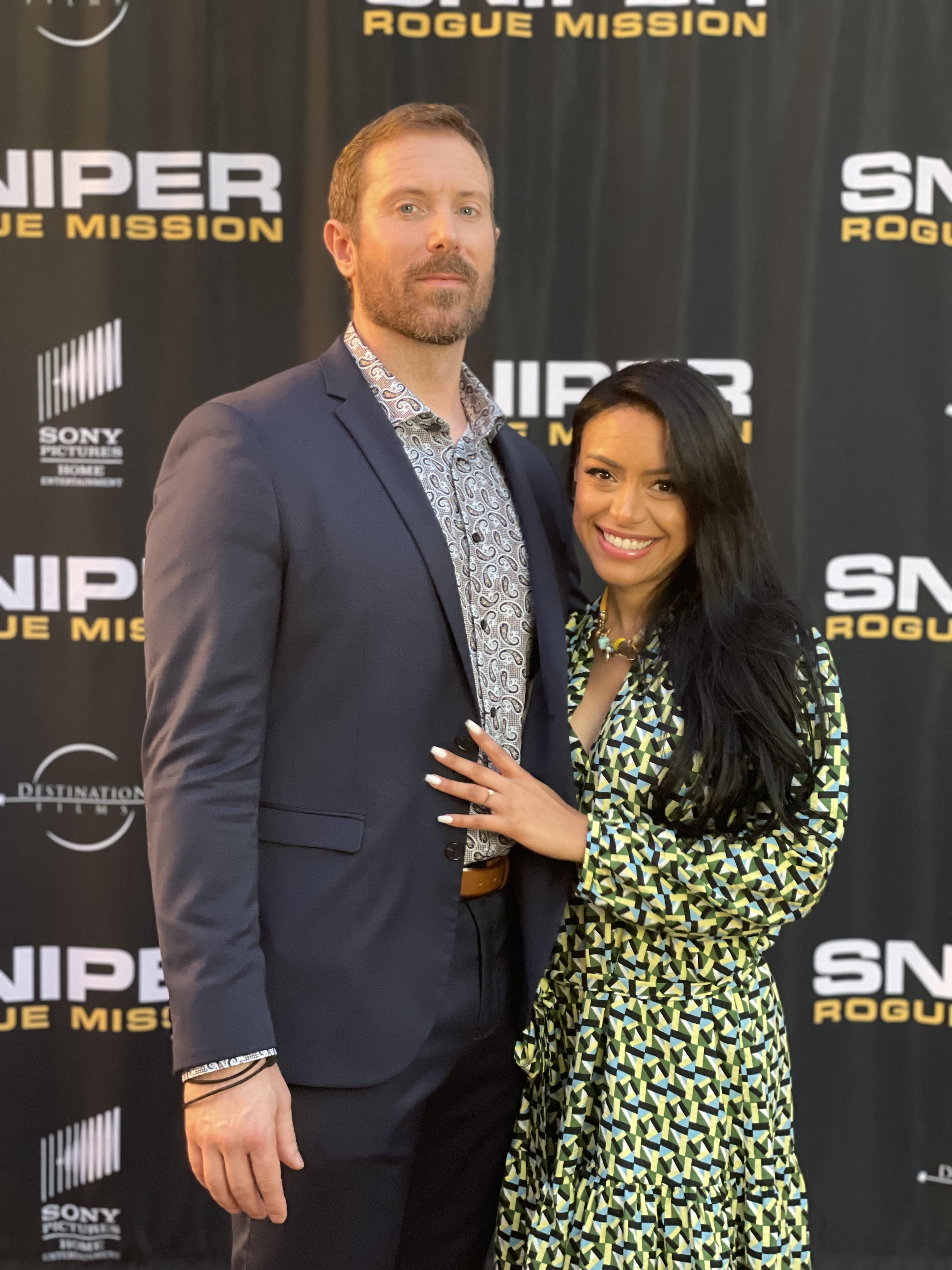 David and his fiancée at the premiere of Sniper: Rogue Mission in Los Angeles (Aug. 20/22)