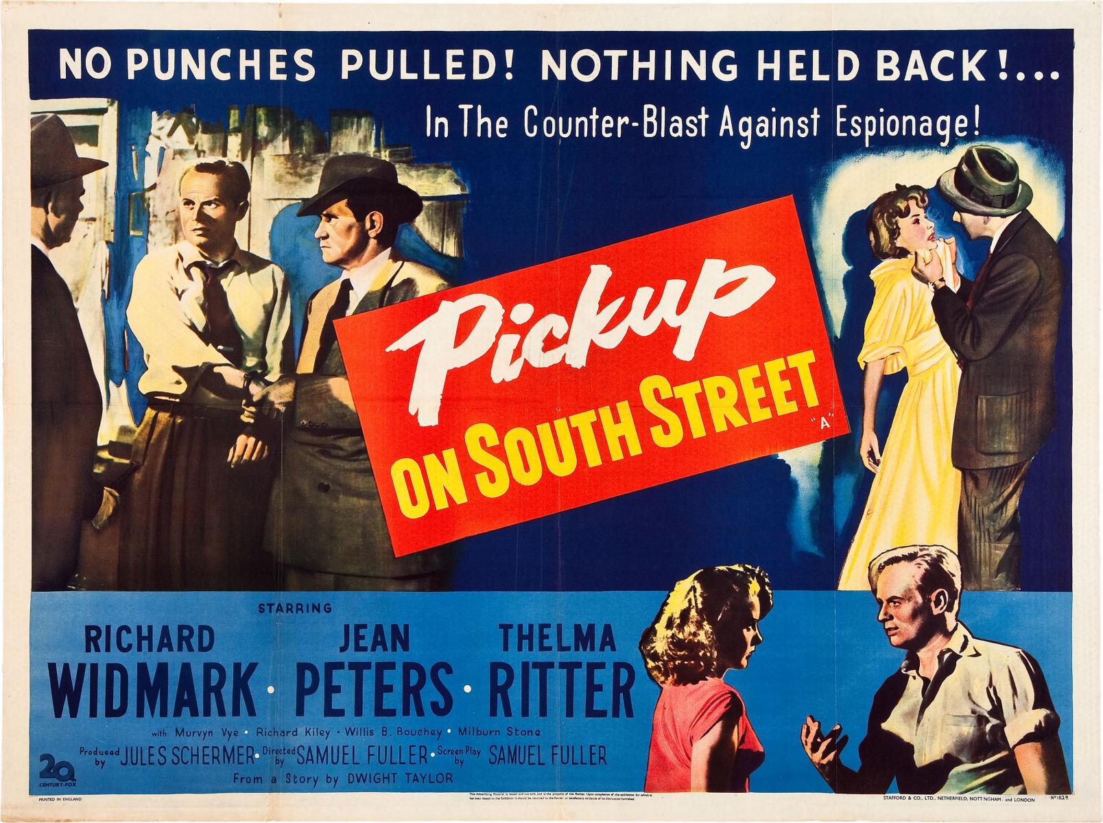 Richard Widmark, Willis Bouchey, Clancy Cooper, and Jean Peters in Pickup on South Street (1953)